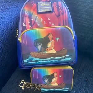NEW Loungefly x Disney Pocahontas Just Around The River Bend Backpack and wallet